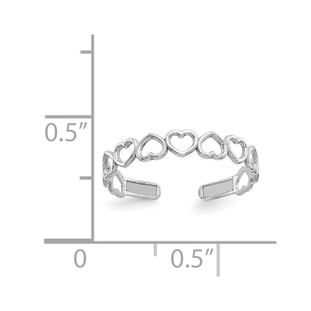 14k Real Solid White Gold Hearts Design Toe Adjustable Ring - JewelryAffairs