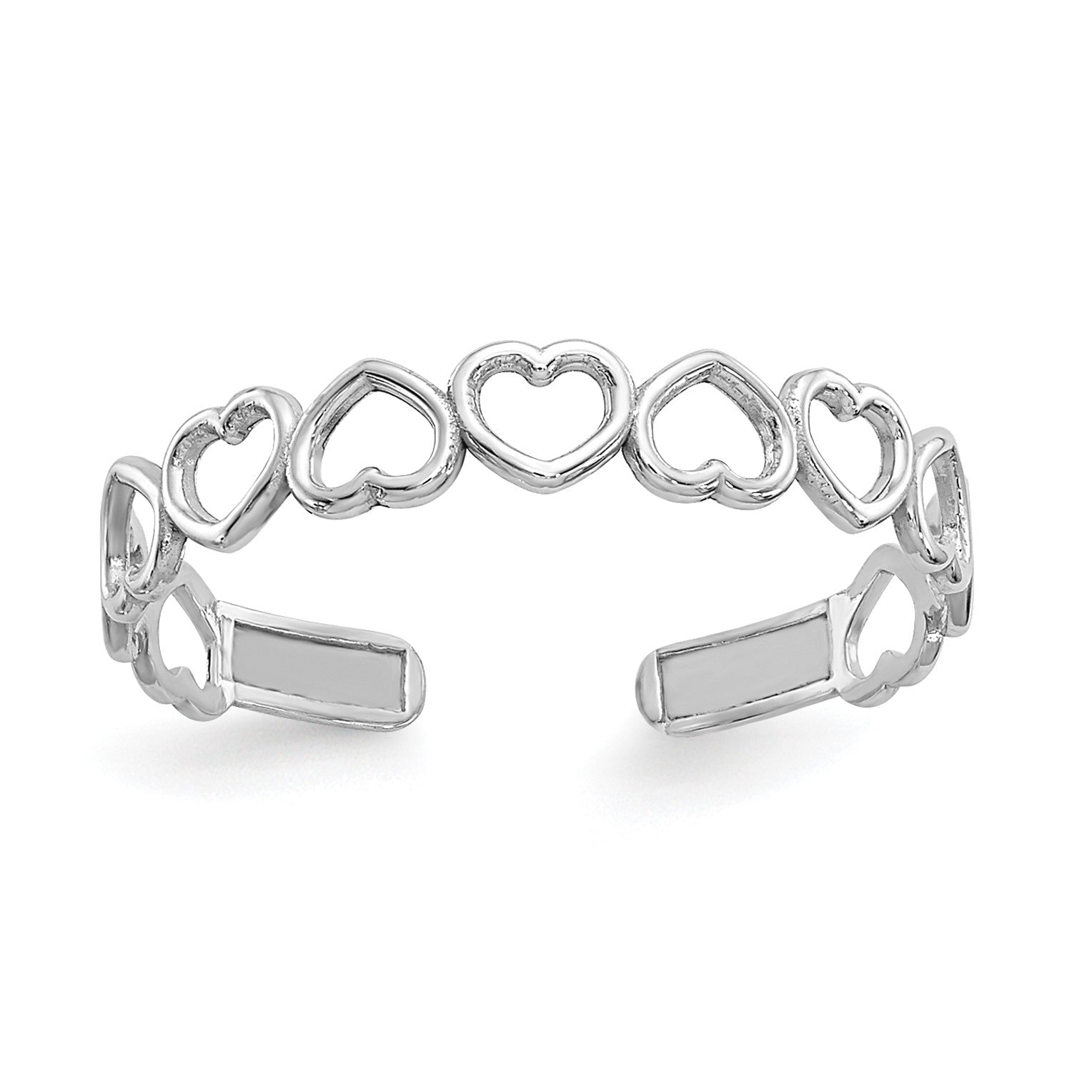 14k Real Solid White Gold Hearts Design Toe Adjustable Ring - JewelryAffairs