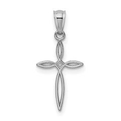 14k Real Solid White Gold Passion Cross Charm Pendant, 24x12mm