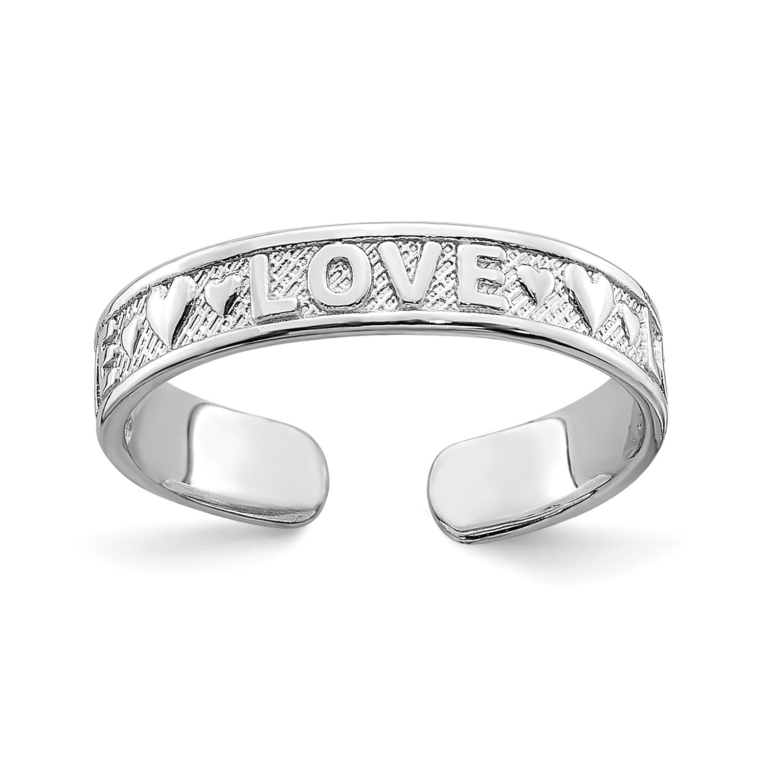 14K Real Solid White Gold Polished Love and Hearts Toe Ring - JewelryAffairs
