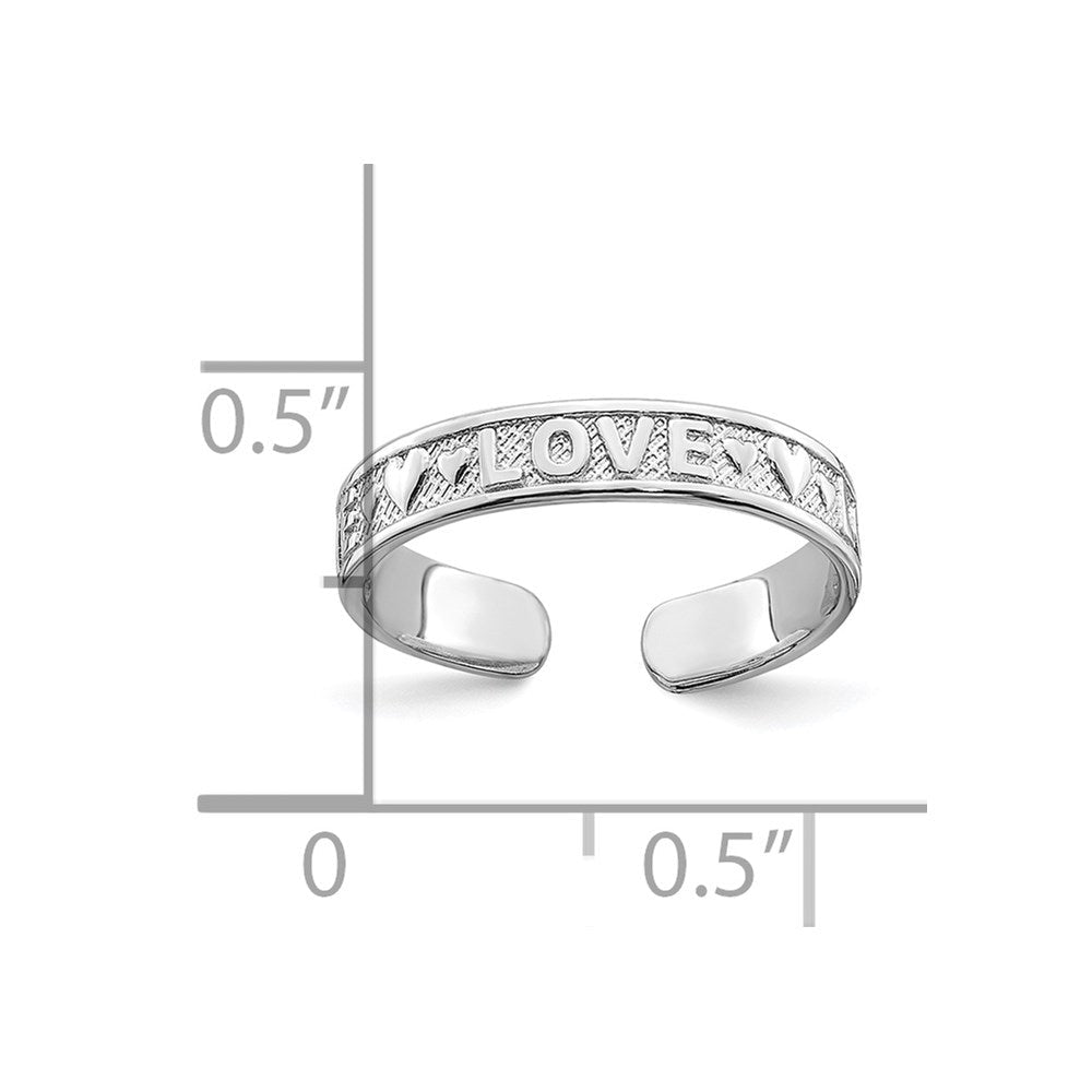 14K Real Solid White Gold Polished Love and Hearts Toe Ring - JewelryAffairs