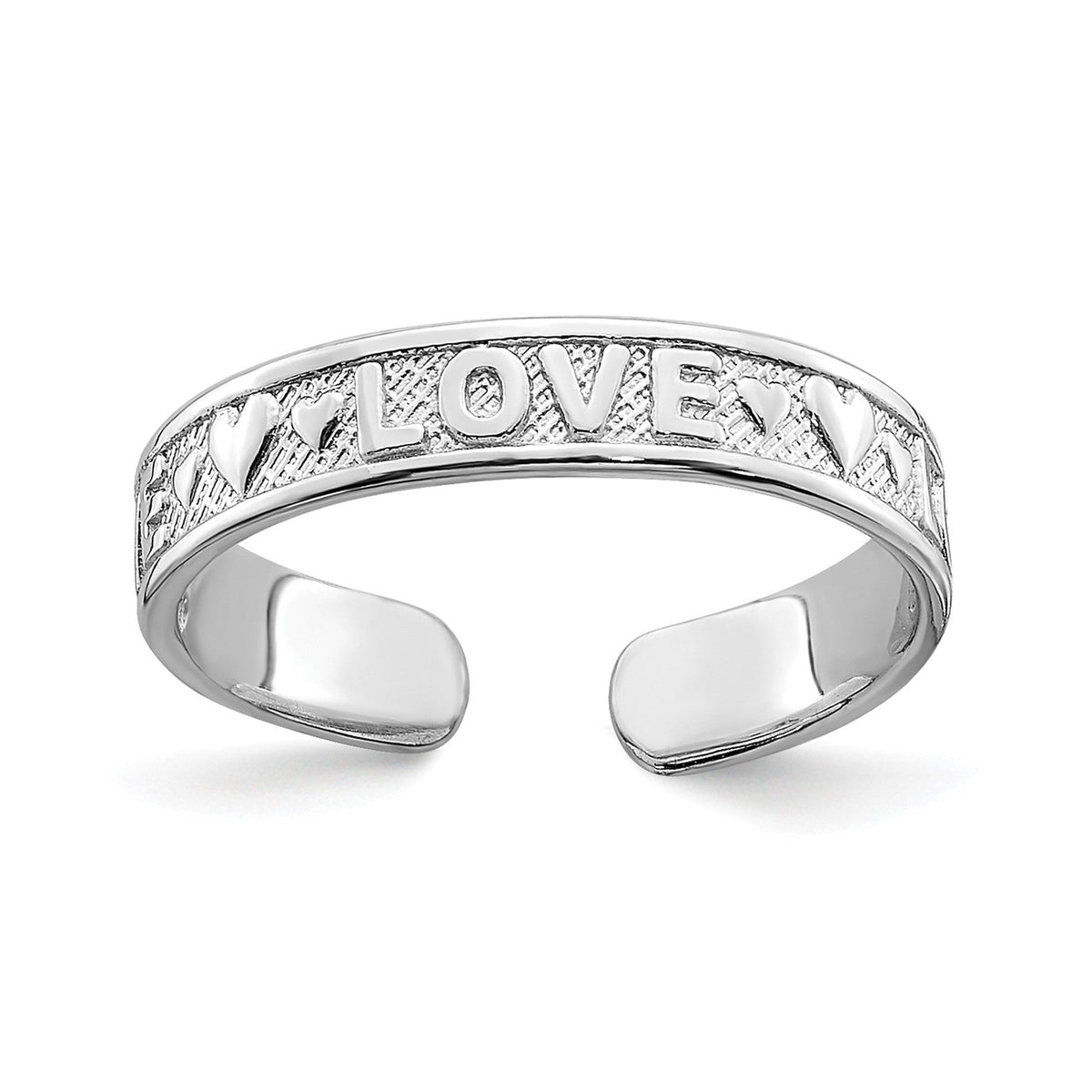 14K Real Solid White Gold Polished Love and Hearts Toe Ring - JewelryAffairs