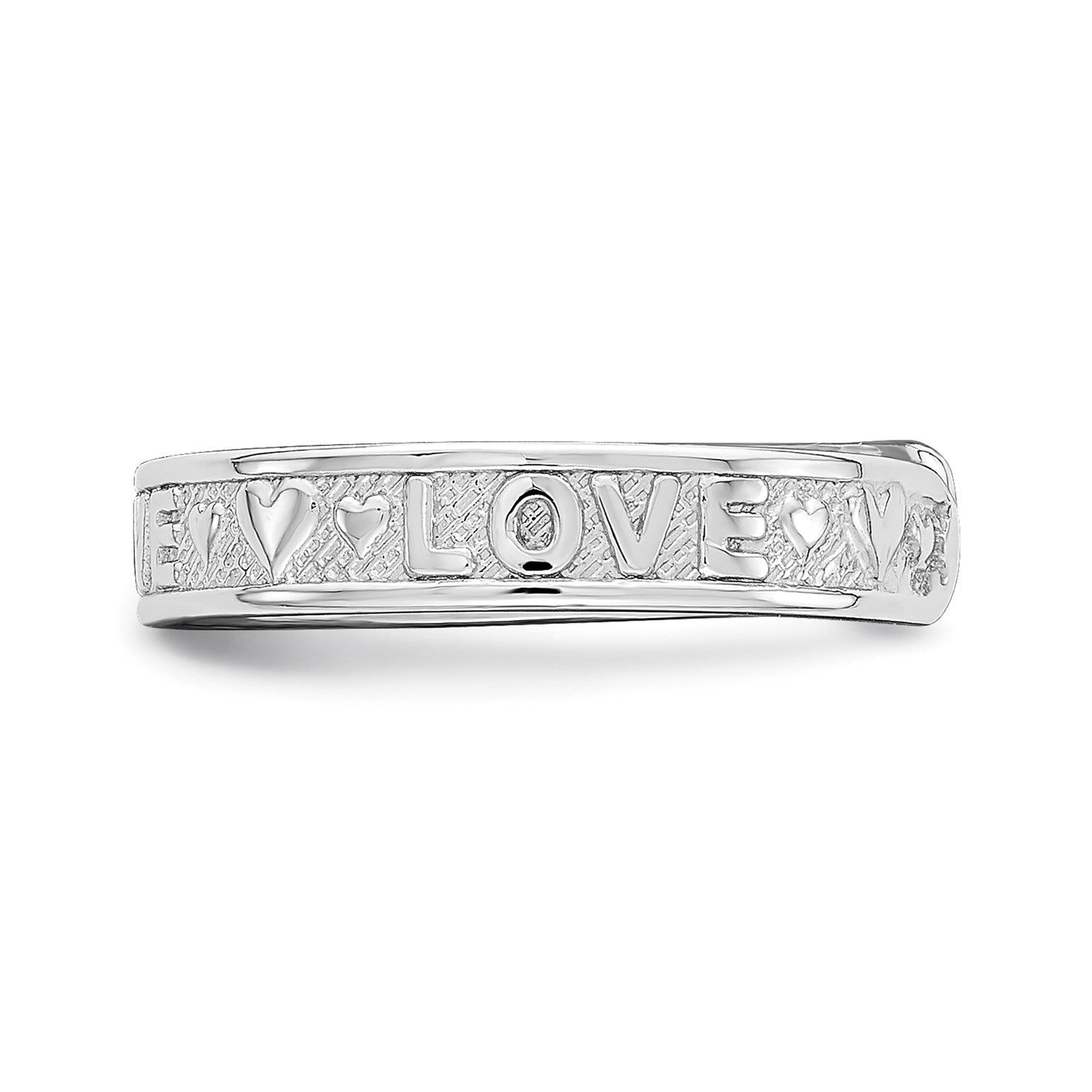14K Real Solid White Gold Polished Love and Hearts Toe Ring - JewelryAffairs