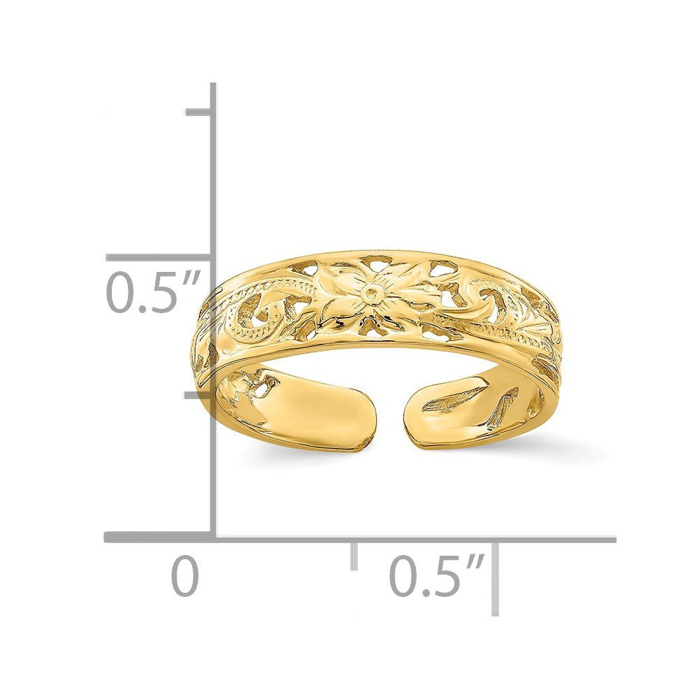 14k Real Solid Yellow Gold Adjustable Flower with Leaf Design Toe Summer Ring - JewelryAffairs