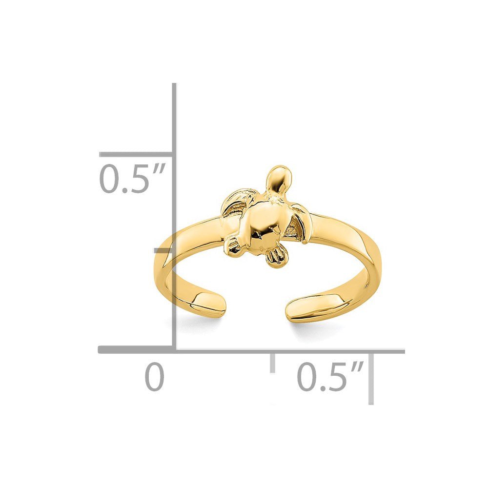 14k Real Solid Yellow Gold Adjustable Sea Turtle Toe Ring - JewelryAffairs
