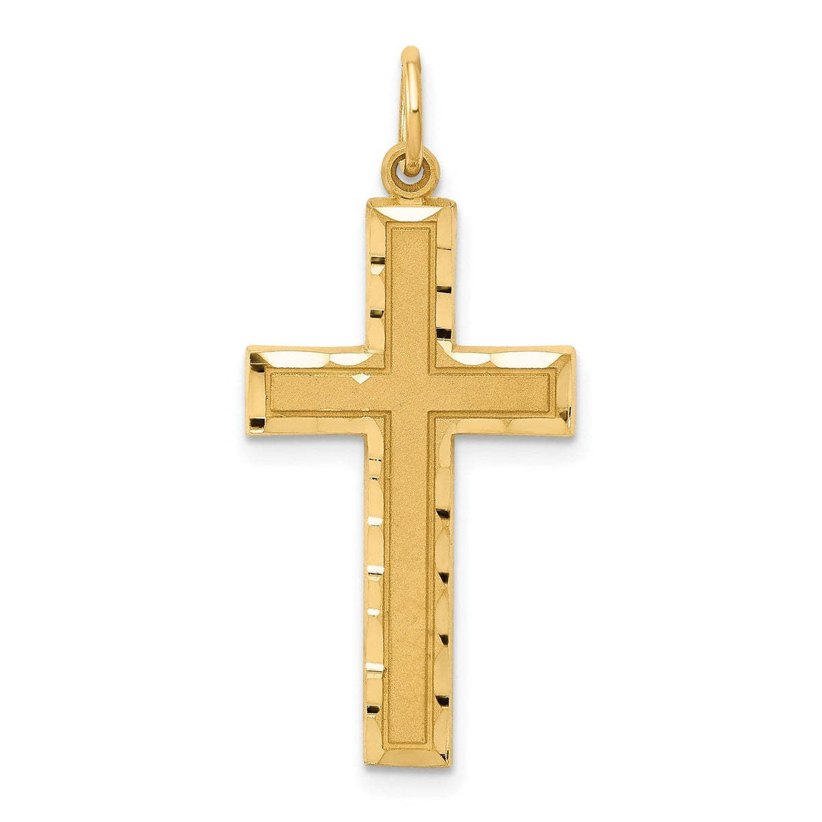 14k Real Solid Yellow Gold Diamond - cut Cross Charm Pendant, 33x15mm - JewelryAffairs