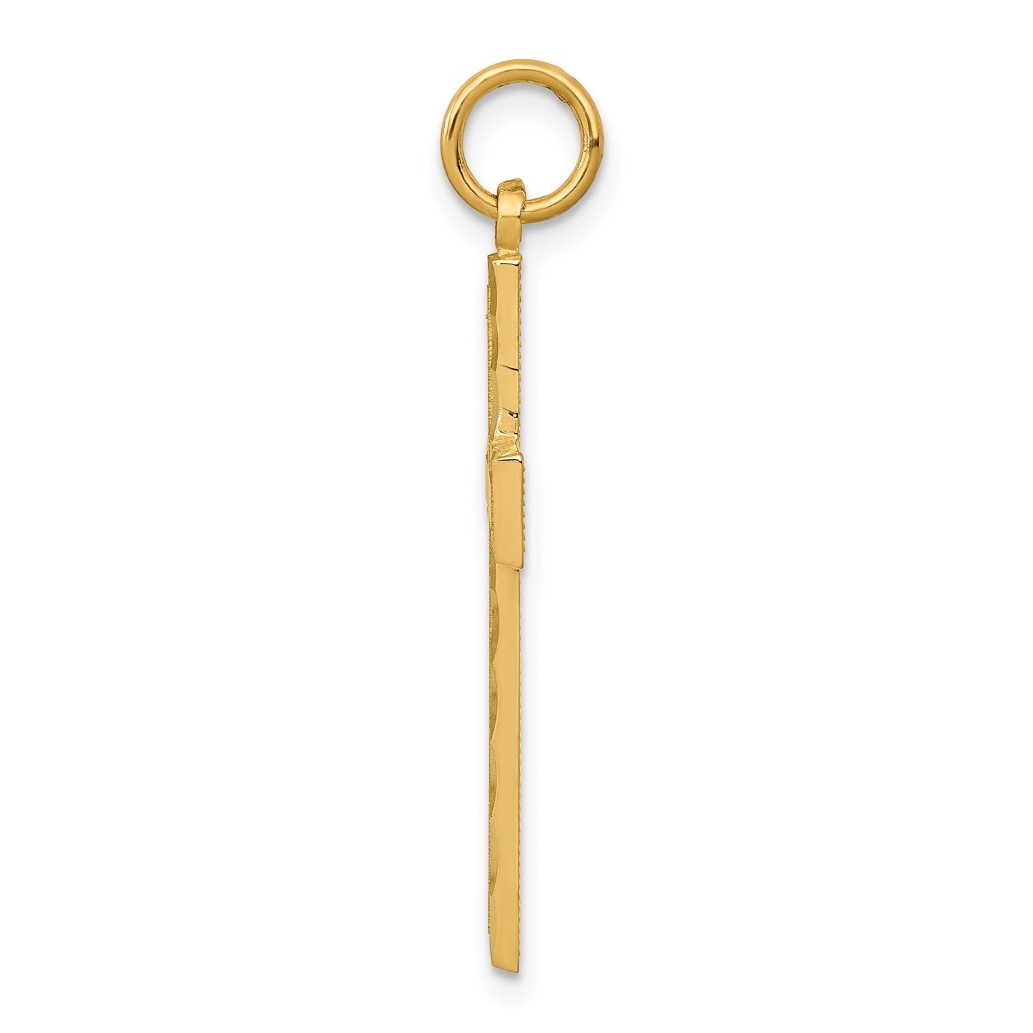 14k Real Solid Yellow Gold Diamond - cut Cross Charm Pendant, 33x15mm - JewelryAffairs