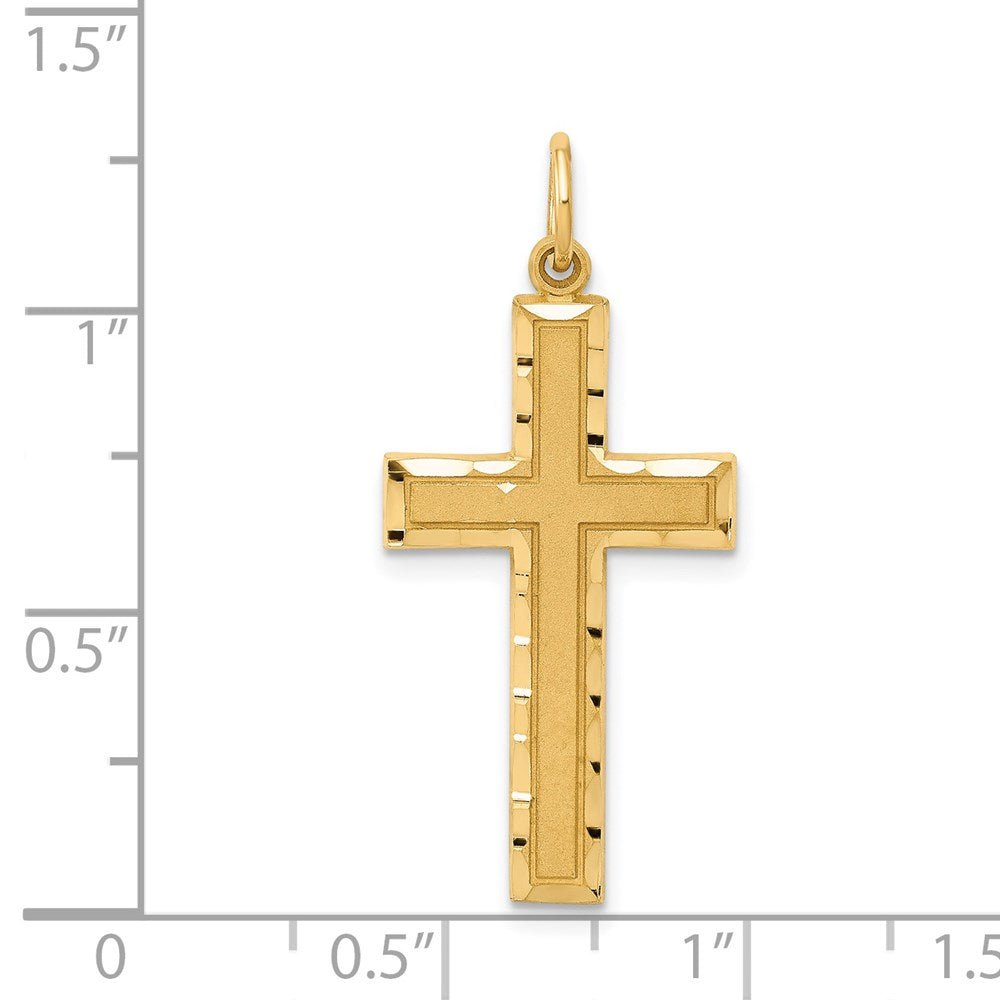 14k Real Solid Yellow Gold Diamond - cut Cross Charm Pendant, 33x15mm - JewelryAffairs
