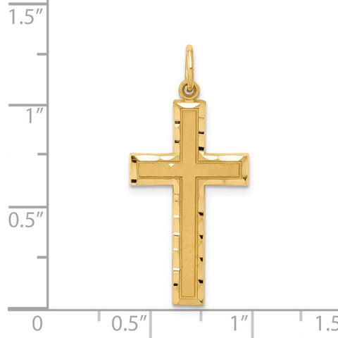 14k Real Solid Yellow Gold Diamond-cut Cross Charm Pendant, 33x15mm