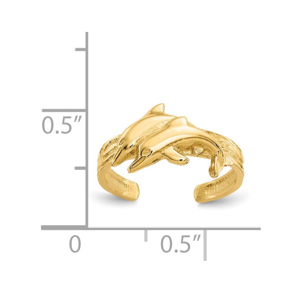 14K Real Solid Yellow Gold Dolphin Toe Ring for Summer - JewelryAffairs