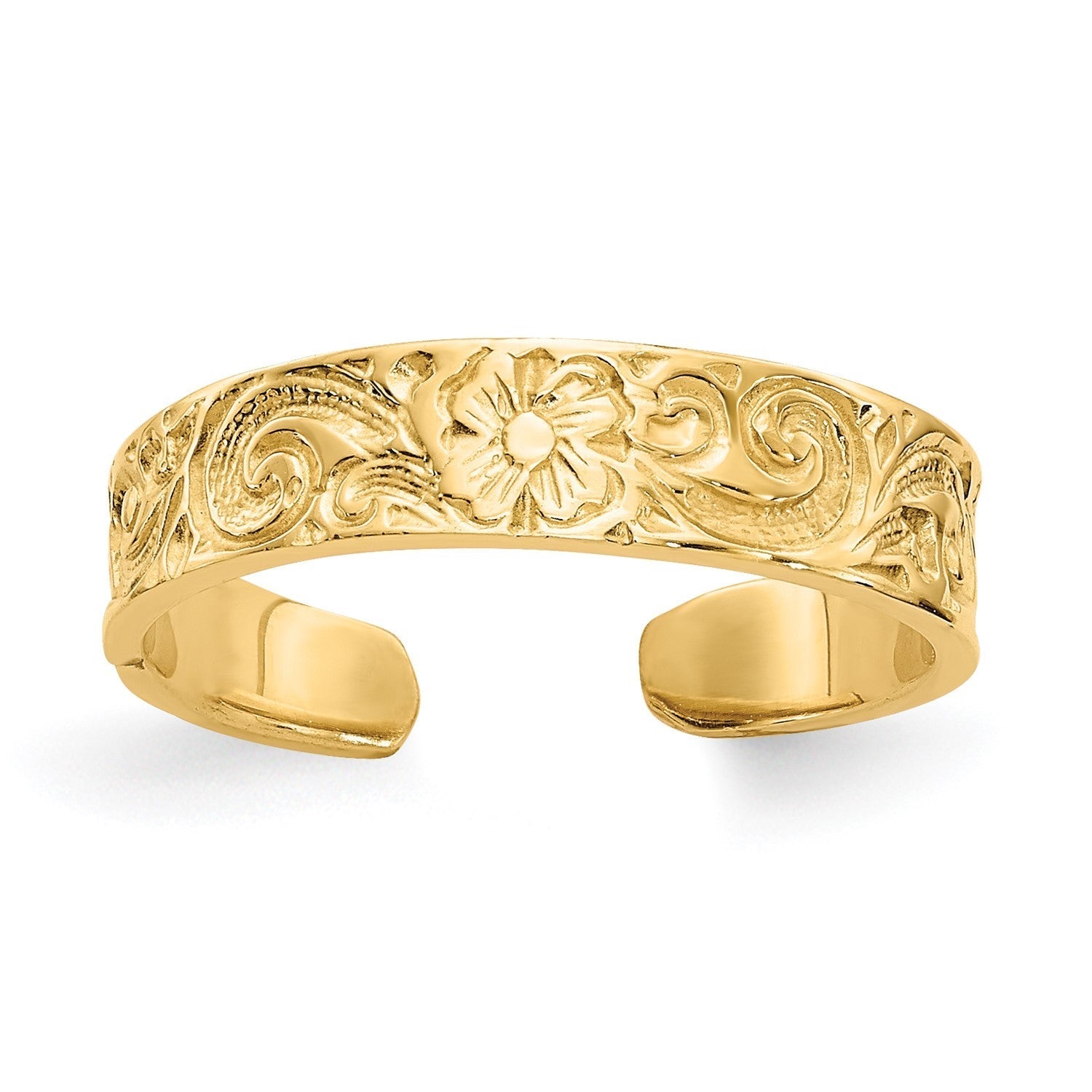 14k Real Solid Yellow Gold Flower Adjustable Toe Ring - JewelryAffairs