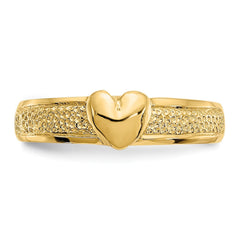 14K Real Solid Yellow Gold Hammered Heart Toe Ring for Summer