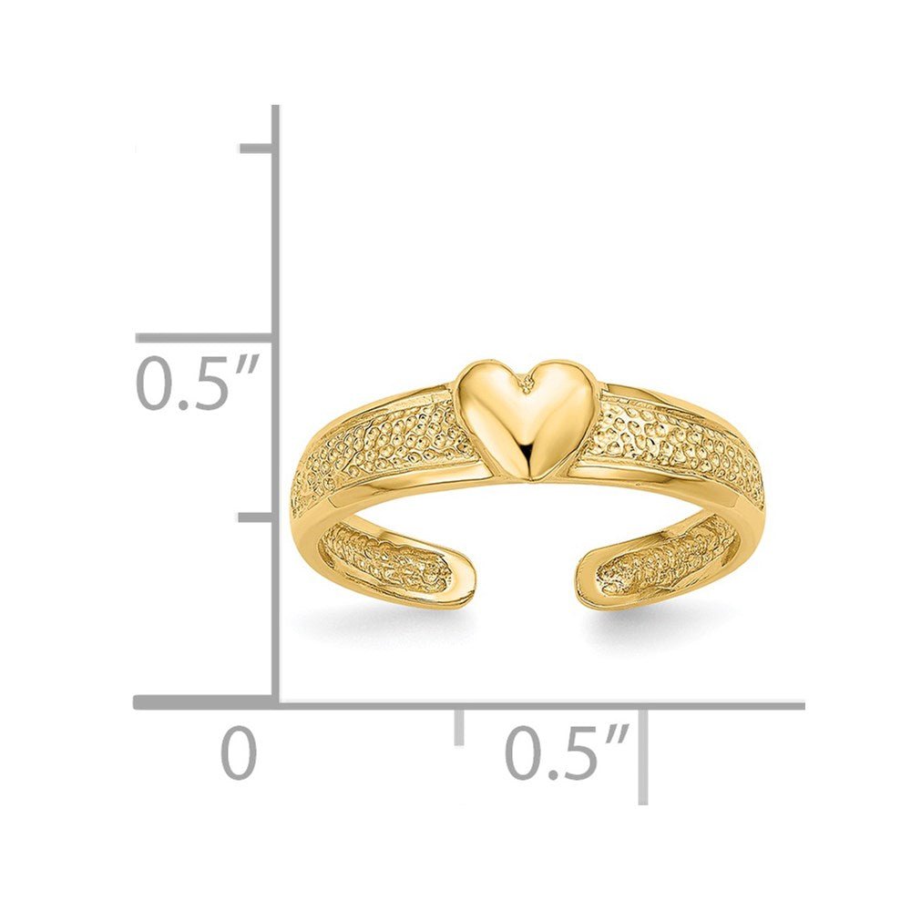14K Real Solid Yellow Gold Hammered Heart Toe Ring for Summer - JewelryAffairs