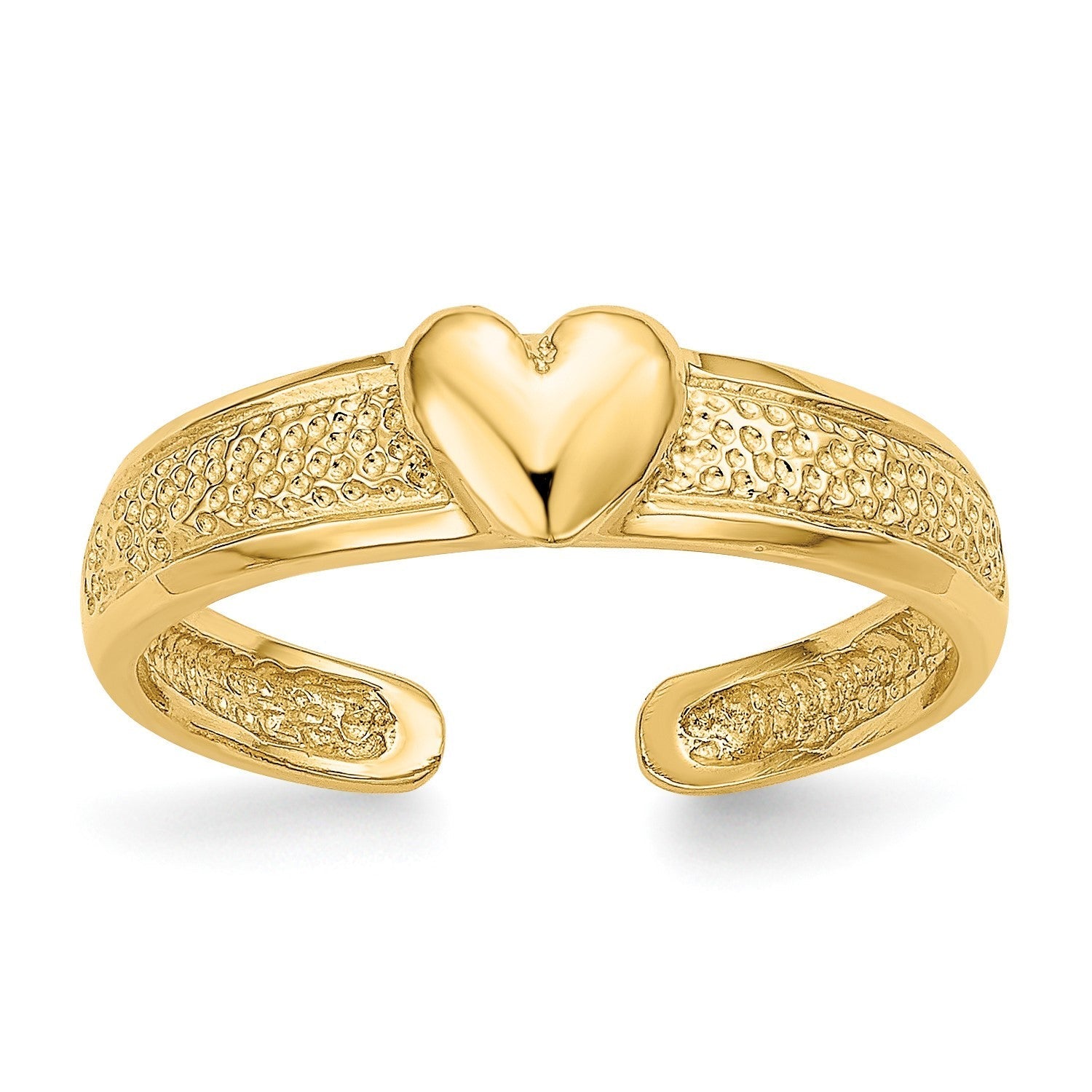 14K Real Solid Yellow Gold Hammered Heart Toe Ring for Summer - JewelryAffairs