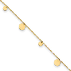 14K Real Solid Yellow Gold High Polished Circles Charm 9 to 10 Adjustable Anklet