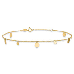 14K Real Solid Yellow Gold High Polished Circles Charm 9 to 10 Adjustable Anklet