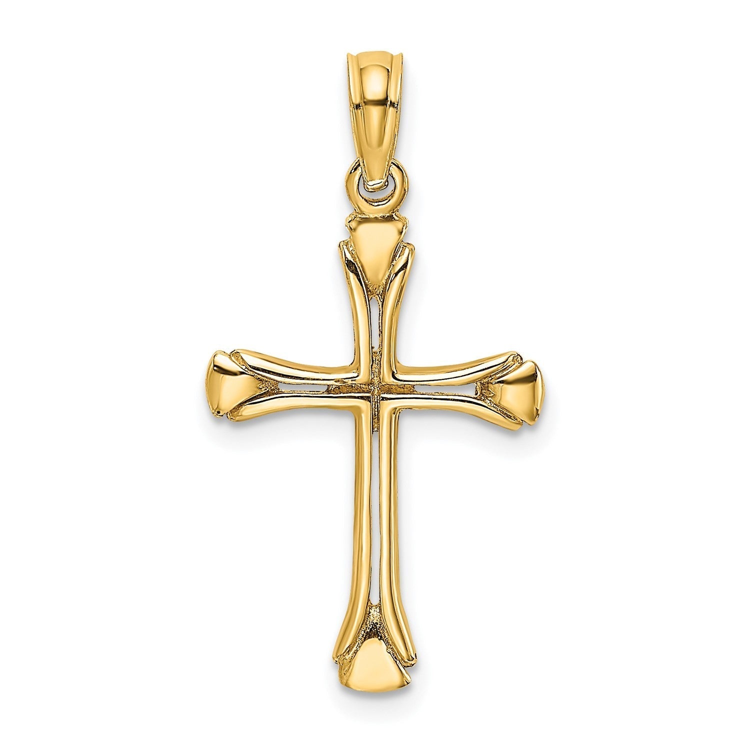 14K Real Solid Yellow Gold High Polished Unisex Cross Pendant,1 x 0.5 inches - JewelryAffairs