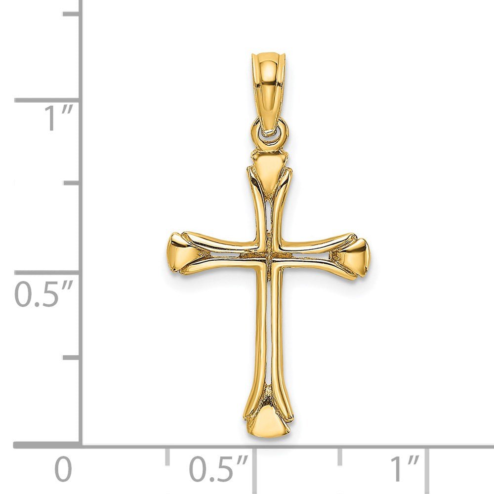 14K Real Solid Yellow Gold High Polished Unisex Cross Pendant,1 x 0.5 inches - JewelryAffairs