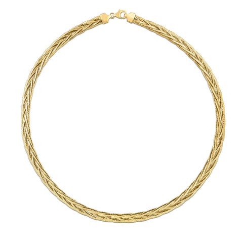 14k Real Solid Yellow Gold Rapunzel Woven Chain Necklace, 18"