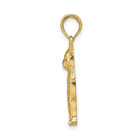 14K Real Solid Yellow Gold Sitting Cat Pendant, 25x13mm