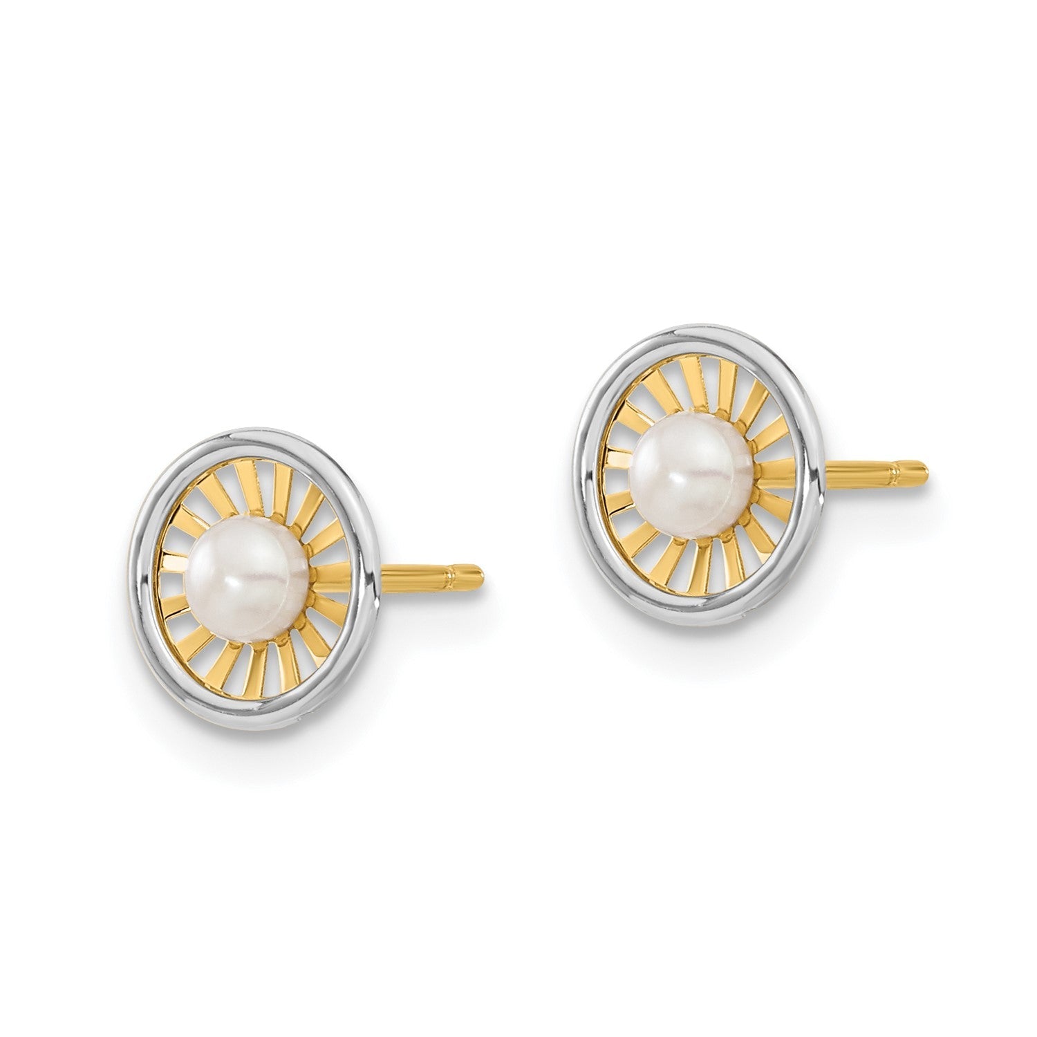14k Real Two - tone Gold Freshwater Cultured Pearl Post Earrings, 3mm - JewelryAffairs