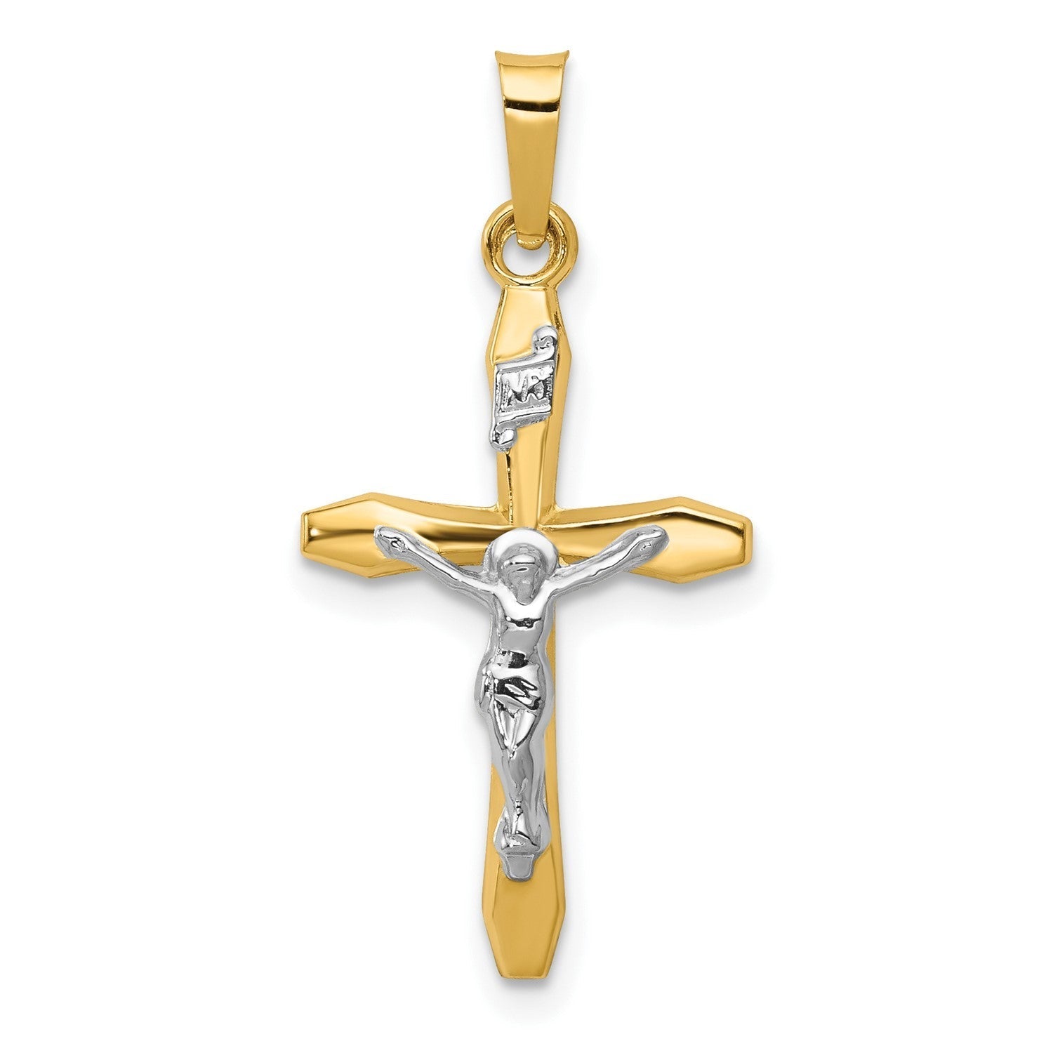 14k Real Two - tone Gold High Polished INRI Crucifix Pendant Charm,28x14mm - JewelryAffairs