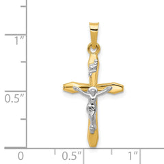 14k Real Two - tone Gold High Polished INRI Crucifix Pendant Charm,28x14mm - JewelryAffairs
