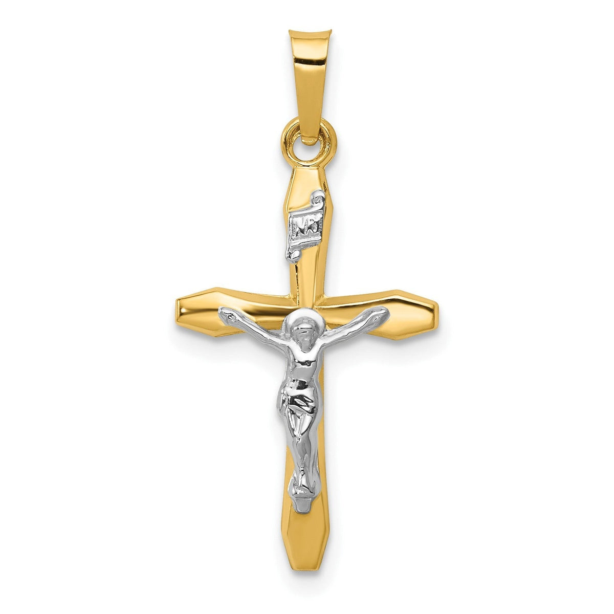 14k Real Two - tone Gold High Polished INRI Crucifix Pendant Charm,28x14mm - JewelryAffairs