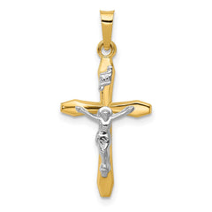 14k Real Two - tone Gold High Polished INRI Crucifix Pendant Charm,28x14mm - JewelryAffairs