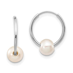 14k Real White Gold 5 - 6mm White Freshwater Cultured Pearl Endless Hoop Earrings, 12mm - JewelryAffairs