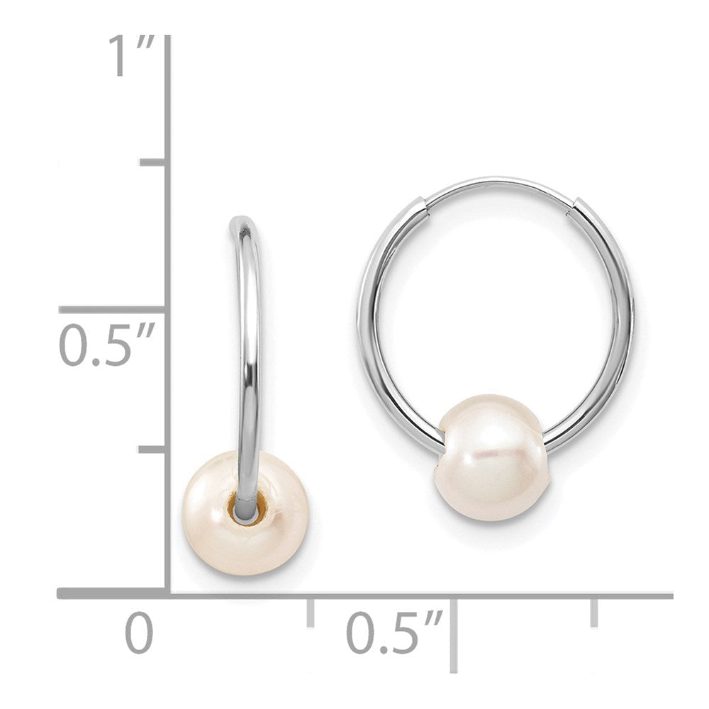 14k Real White Gold 5 - 6mm White Freshwater Cultured Pearl Endless Hoop Earrings, 12mm - JewelryAffairs