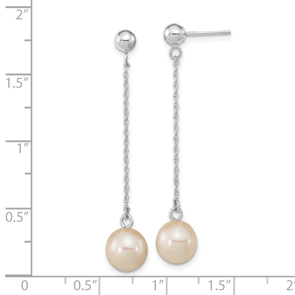 14k Real White Gold Fresh Water Round Pearl Dangle Post Earrings, 46mm Length - JewelryAffairs