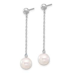 14k Real White Gold Fresh Water Round Pearl Dangle Post Earrings, 46mm Length - JewelryAffairs