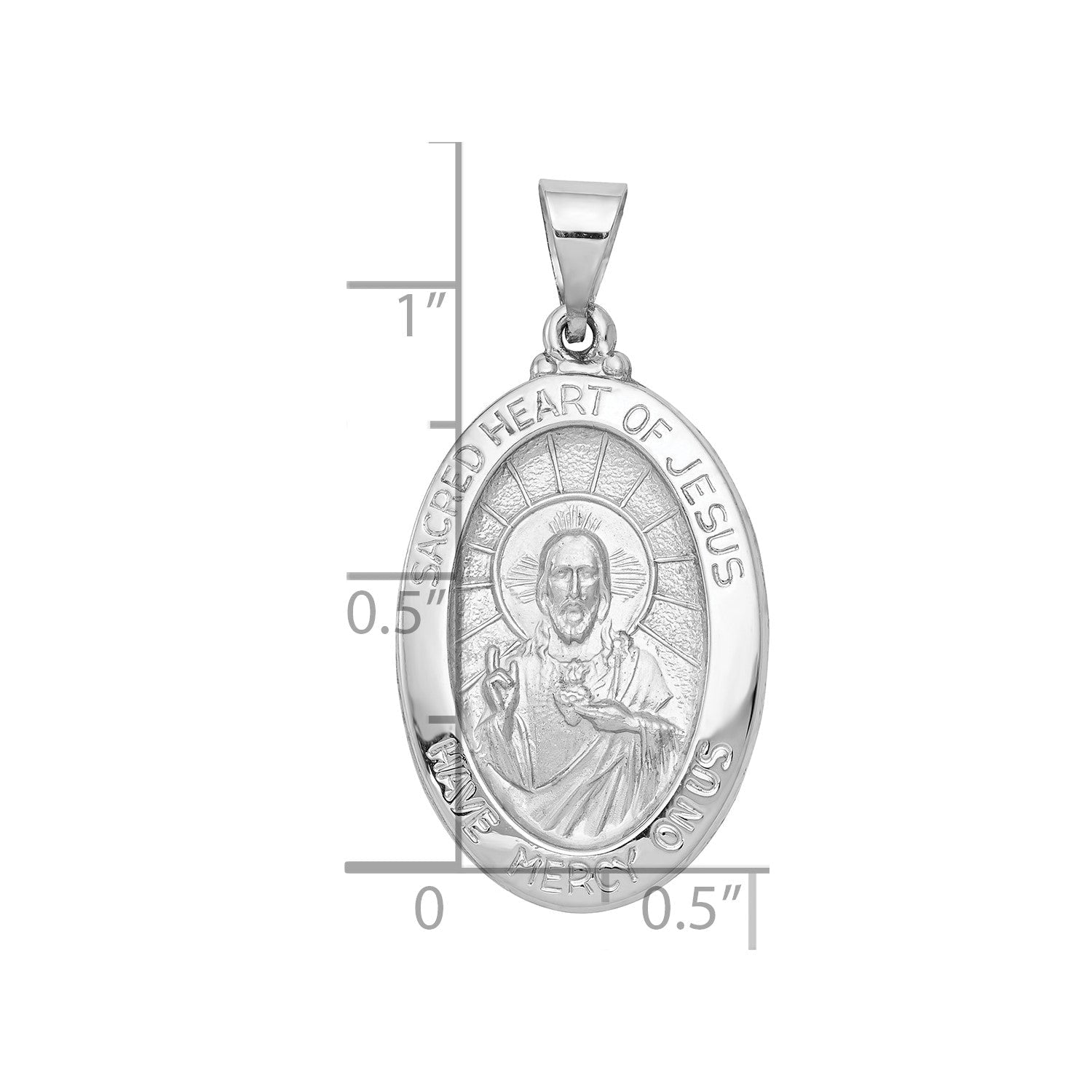 14k Real White Gold Polished and Satin Sacred Heart Jesus Charm Pendant, 27x17mm - JewelryAffairs