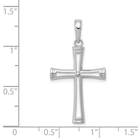 14K Real White Solid Gold High Polished and Cut-Out Cross Pendant Charm