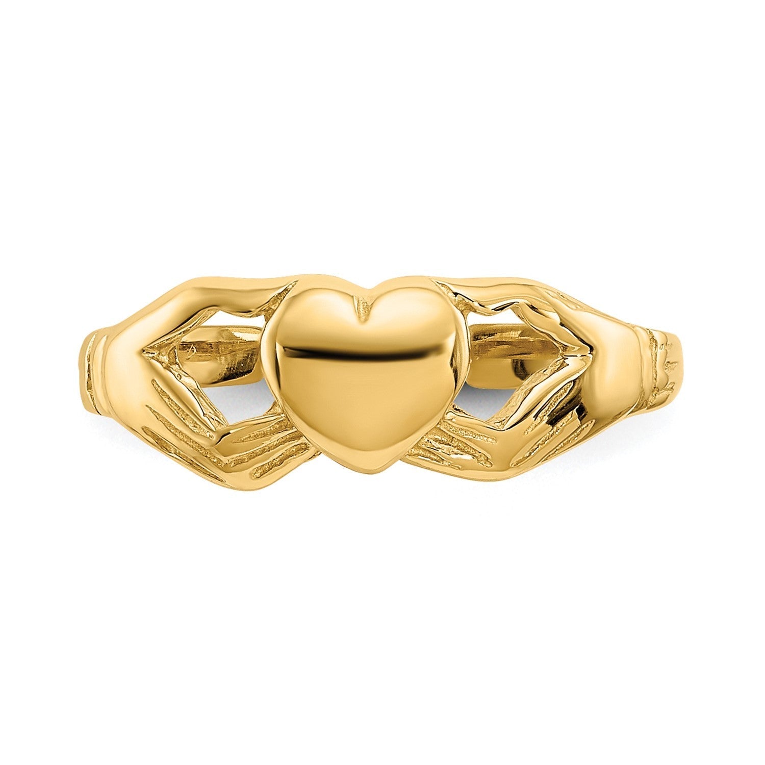 14k Real Yellog Gold High Polished Claddagh Heart Summer Toe Ring - JewelryAffairs