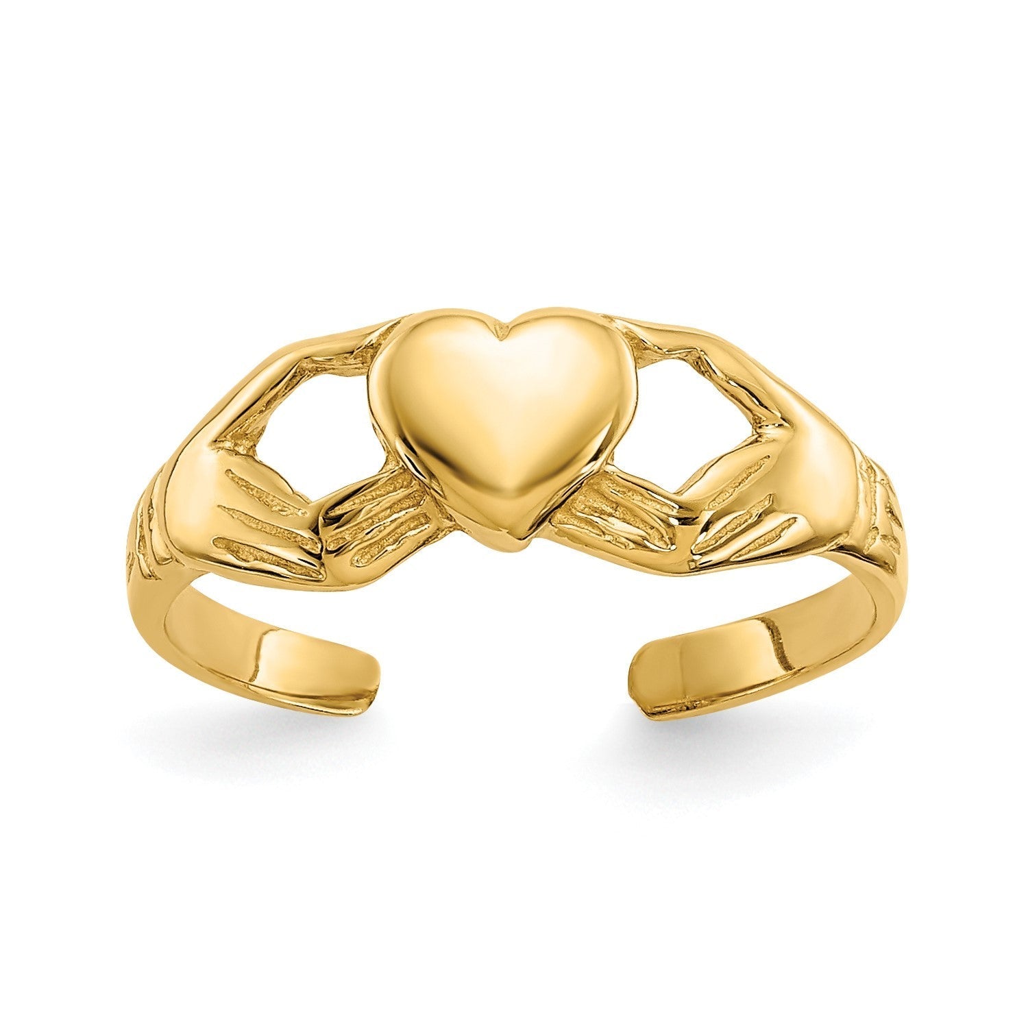 14k Real Yellog Gold High Polished Claddagh Heart Summer Toe Ring - JewelryAffairs