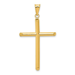 14k Real Yellow Gold 3 - D Polished Hollow Cross Pendant, 45x25mm - JewelryAffairs