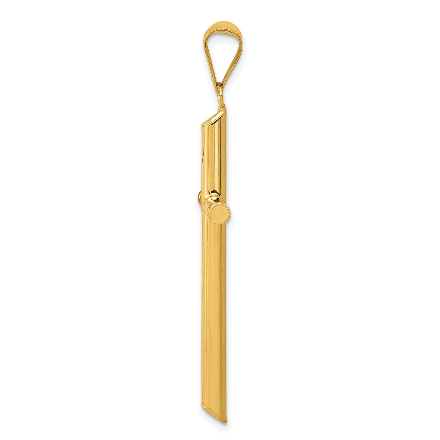 14k Real Yellow Gold 3 - D Polished Hollow Cross Pendant, 45x25mm - JewelryAffairs