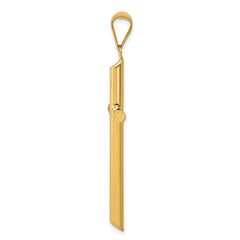 14k Real Yellow Gold 3 - D Polished Hollow Cross Pendant, 45x25mm - JewelryAffairs