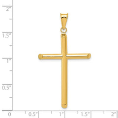 14k Real Yellow Gold 3 - D Polished Hollow Cross Pendant, 45x25mm - JewelryAffairs