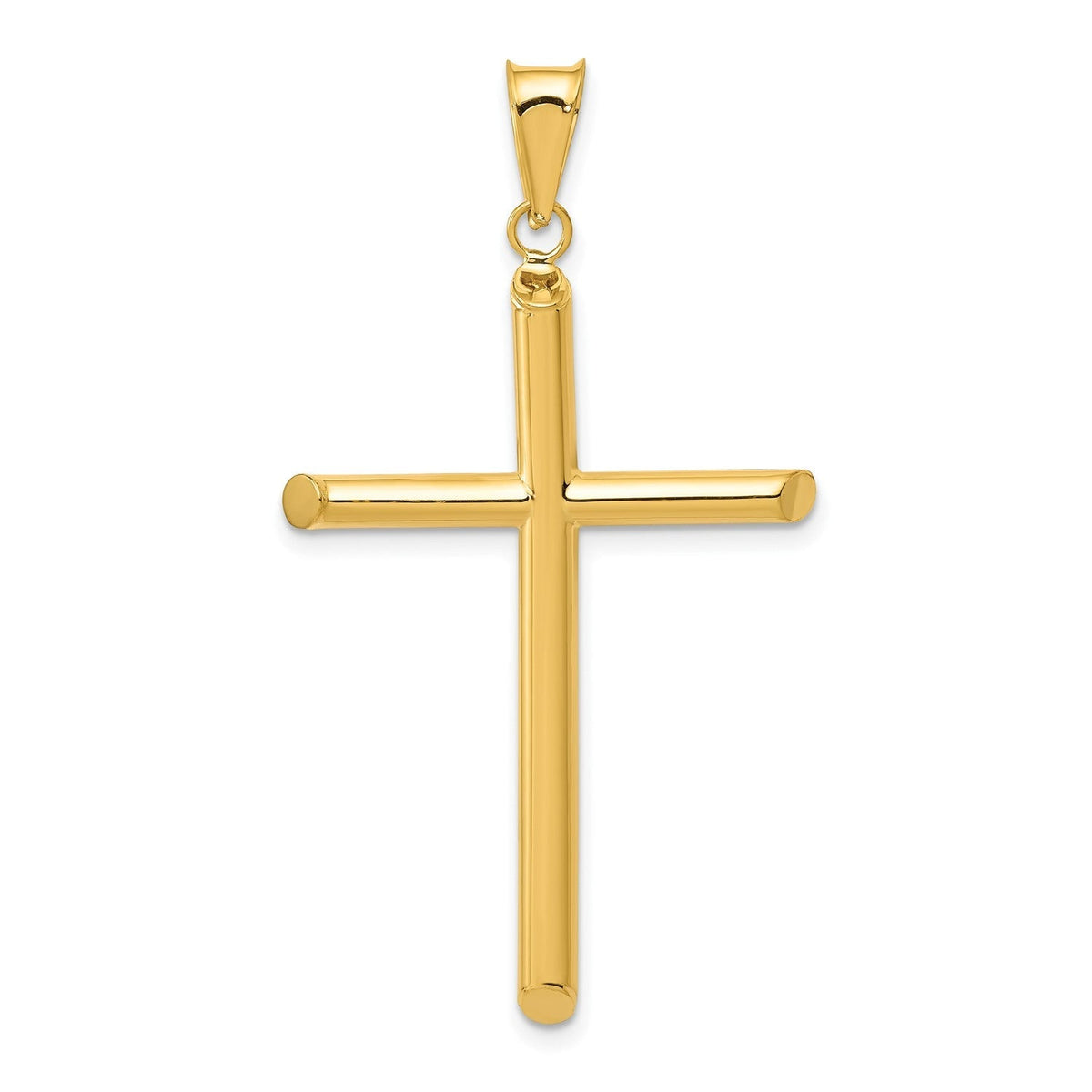 14k Real Yellow Gold 3 - D Polished Hollow Cross Pendant, 45x25mm - JewelryAffairs