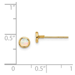 14K Real Yellow Gold 4mm Round Opal Bezel Post Stud Earrings