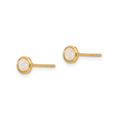 14K Real Yellow Gold 4mm Round Opal Bezel Post Stud Earrings - JewelryAffairs