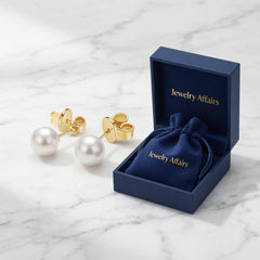 14K Real Yellow Gold 5-6mm White Near Round Freshwater Cultured Pearl Post Stud Earrings