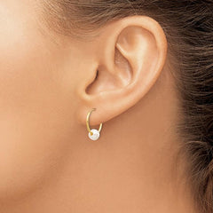 14k Real Yellow Gold 5.5 mm White Round Freshwater Cultured Pearl Endless Hoop Earrings - JewelryAffairs