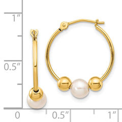 14k Real Yellow Gold 6mm Freshwater Cultured Pearl Hoop Earring, 19mm Diameter - JewelryAffairs