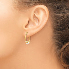 14k Real Yellow Gold 6mm Freshwater Cultured Pearl Hoop Earring, 19mm Diameter