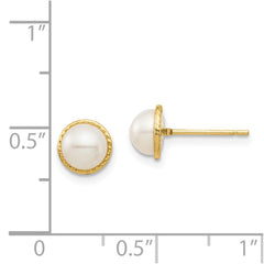 14k Real Yellow Gold 6mm White Button Freshwater Cultured Pearl Stud Earrings - JewelryAffairs