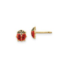 14K Real Yellow Gold and Red and Black Enamel Ladybug Post Stud Earrings